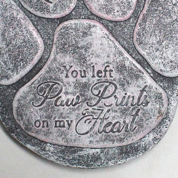 Animal Paw Prints Memorial Pet Stone With Heart Cut Out and Saying or Text - Picture 5 of 6
